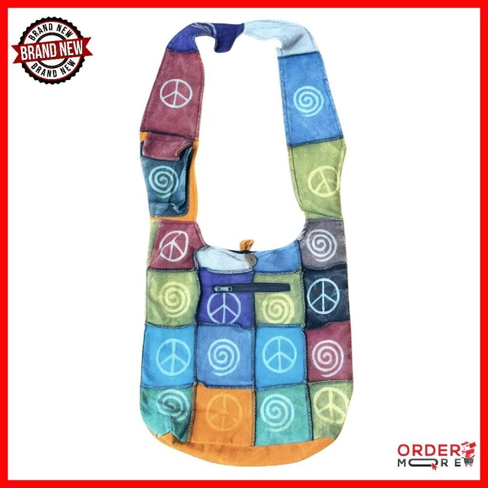 Handmade Repurposed Cotton Crossbody Bag Spacious 15x15 Eco-Friendly